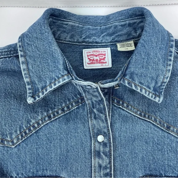 Levis Men's Blue Denim Pearl Snap Western Shirt/ Shacket PC9-A3373-0004 Size L - Picture 8 of 15